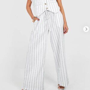Woven Stripe Printed Wide Leg Trousers